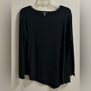 Eileen Fisher Jersey Knit Tunic Top Sz S Black Closet Staple Blouse Quiet Luxury